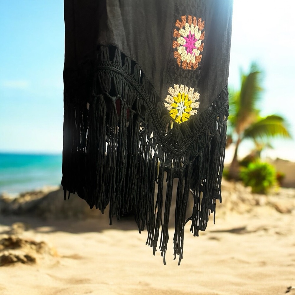 Fringe Floral Black Swim Coverup - Picture 4 of 8